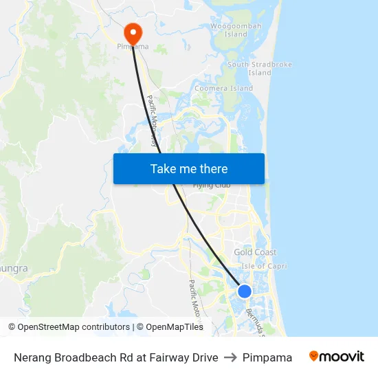 Nerang Broadbeach Rd at Fairway Drive to Pimpama map