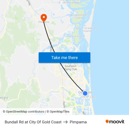 Bundall Rd at City Of Gold Coast to Pimpama map