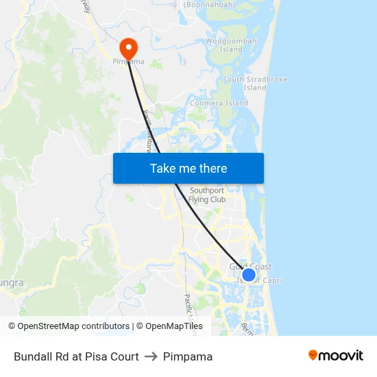 Bundall Rd at Pisa Court to Pimpama map