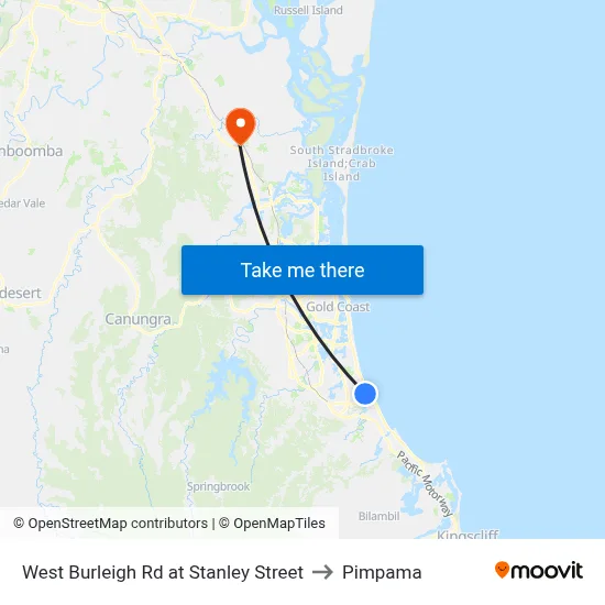 West Burleigh Rd at Stanley Street to Pimpama map