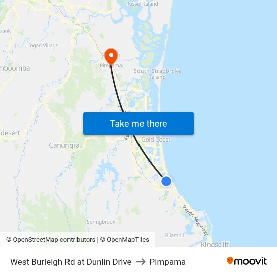 West Burleigh Rd at Dunlin Drive to Pimpama map