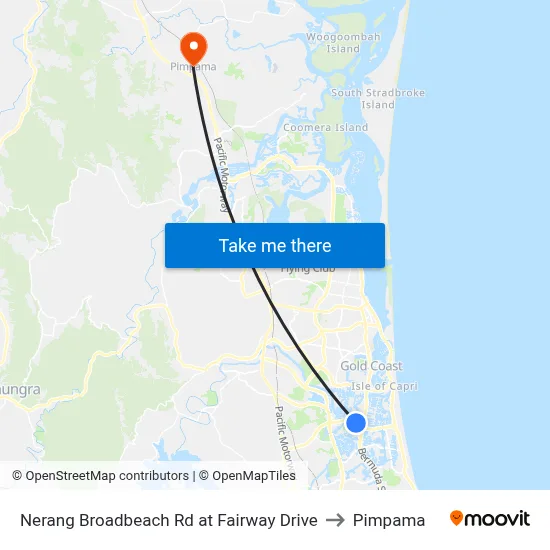 Nerang Broadbeach Rd at Fairway Drive to Pimpama map
