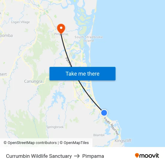 Currumbin Wildlife Sanctuary to Pimpama map