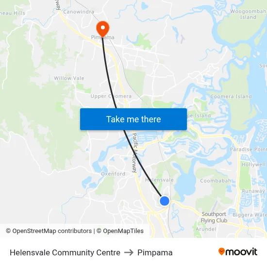 Helensvale Community Centre to Pimpama map