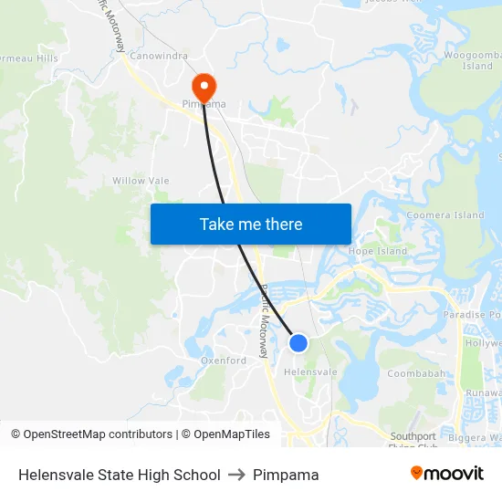 Helensvale State High School to Pimpama map