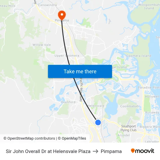 Sir John Overall Dr at Helensvale Plaza to Pimpama map
