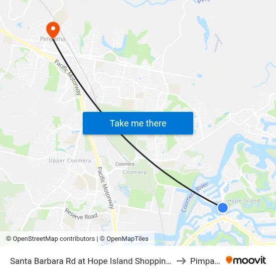 Santa Barbara Rd at Hope Island Shopping Centre to Pimpama map