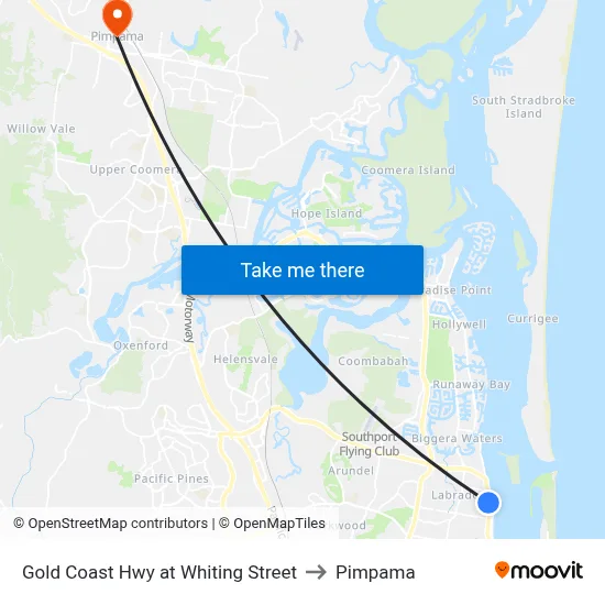 Gold Coast Hwy at Whiting Street to Pimpama map