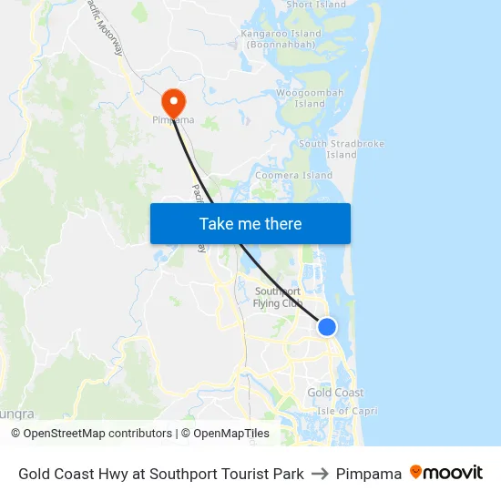 Gold Coast Hwy at Southport Tourist Park to Pimpama map