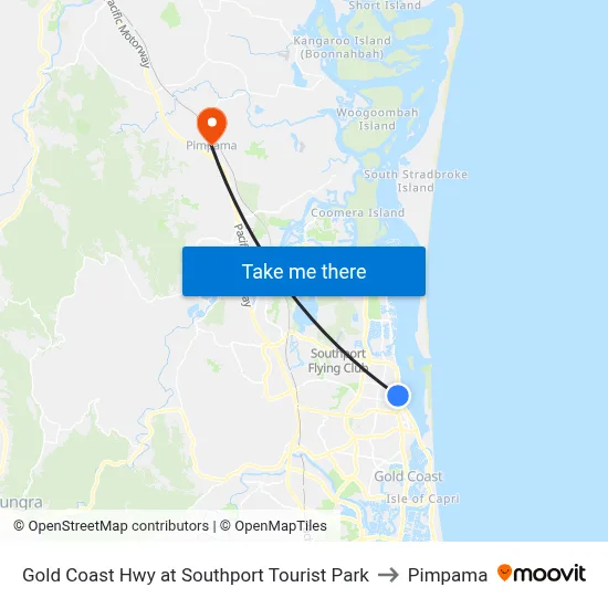 Gold Coast Hwy at Southport Tourist Park to Pimpama map
