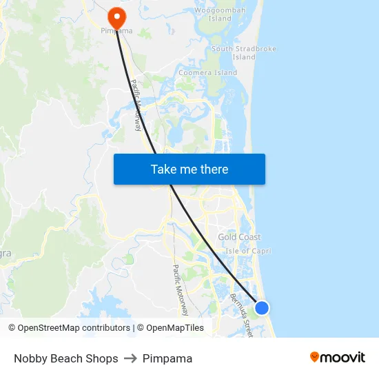 Nobby Beach Shops to Pimpama map