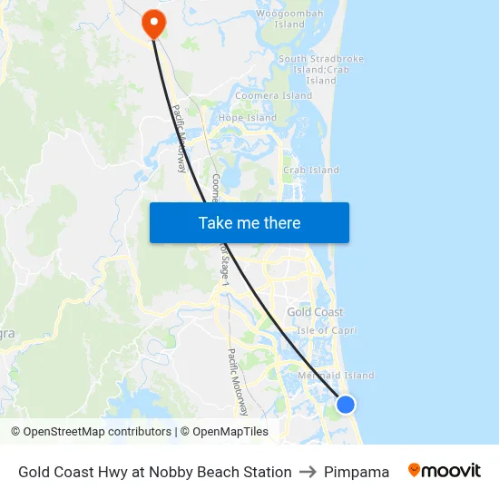 Gold Coast Hwy at Nobby Beach Station to Pimpama map
