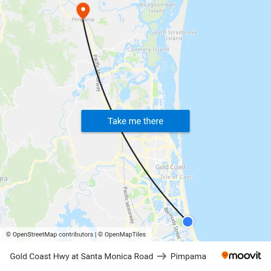 Gold Coast Hwy at Santa Monica Road to Pimpama map