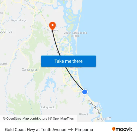 Gold Coast Hwy at Tenth Avenue to Pimpama map