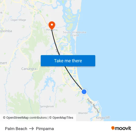 Palm Beach to Pimpama map