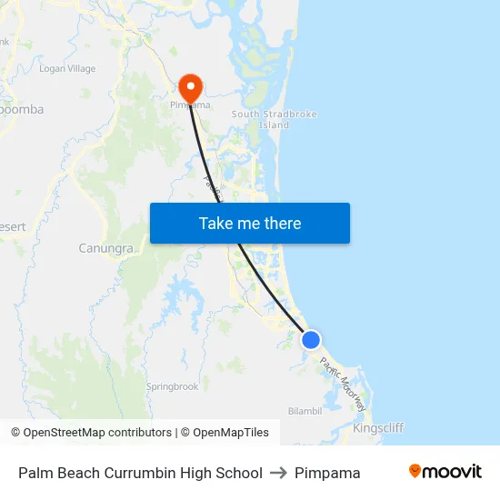 Palm Beach Currumbin High School to Pimpama map
