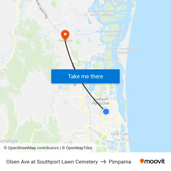 Olsen Ave at Southport Lawn Cemetery to Pimpama map