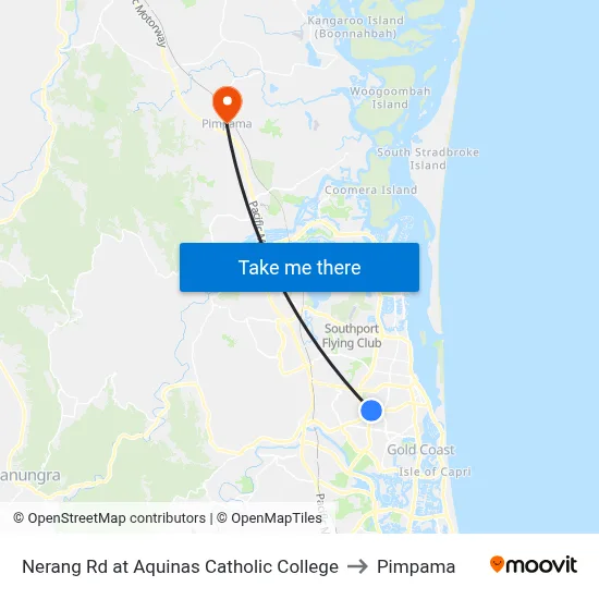 Nerang Rd at Aquinas Catholic College to Pimpama map