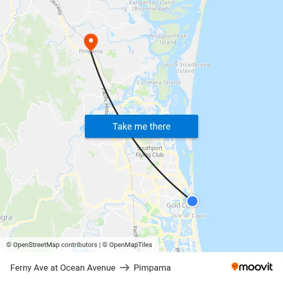 Ferny Ave at Ocean Avenue to Pimpama map