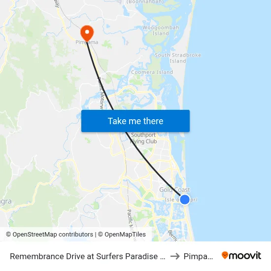 Remembrance Drive at Surfers Paradise Bvd to Pimpama map