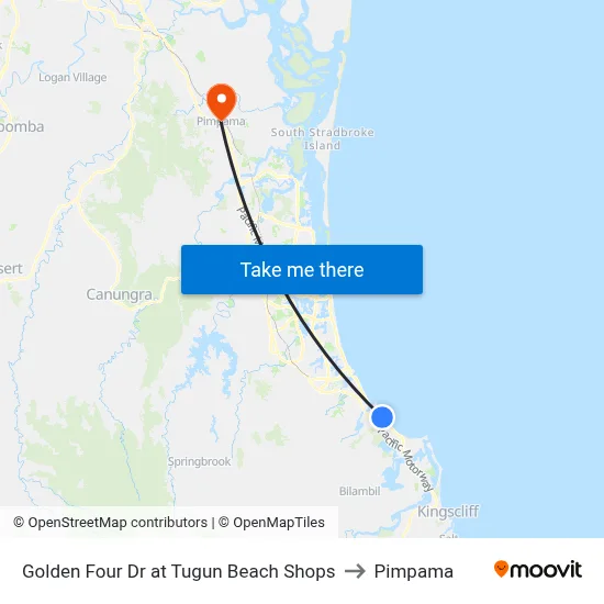 Golden Four Dr at Tugun Beach Shops to Pimpama map