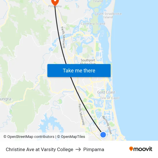 Christine Ave at Varsity College to Pimpama map