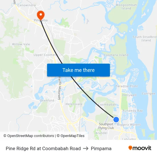 Pine Ridge Rd at Coombabah Road to Pimpama map