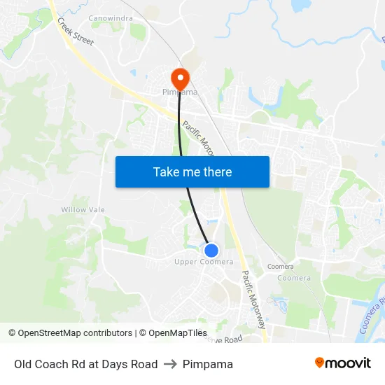 Old Coach Rd at Days Road to Pimpama map