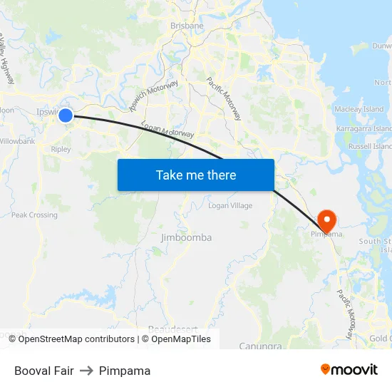 Booval Fair to Pimpama map