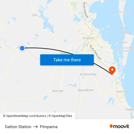 Gatton Station to Pimpama map