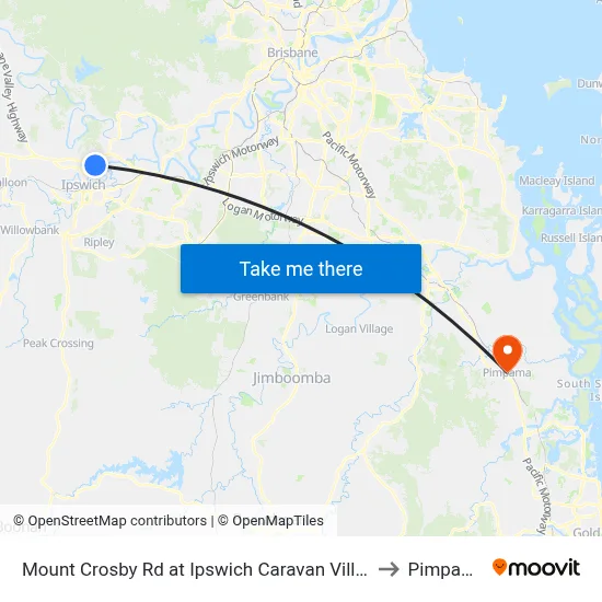 Mount Crosby Rd at Ipswich Caravan Village to Pimpama map