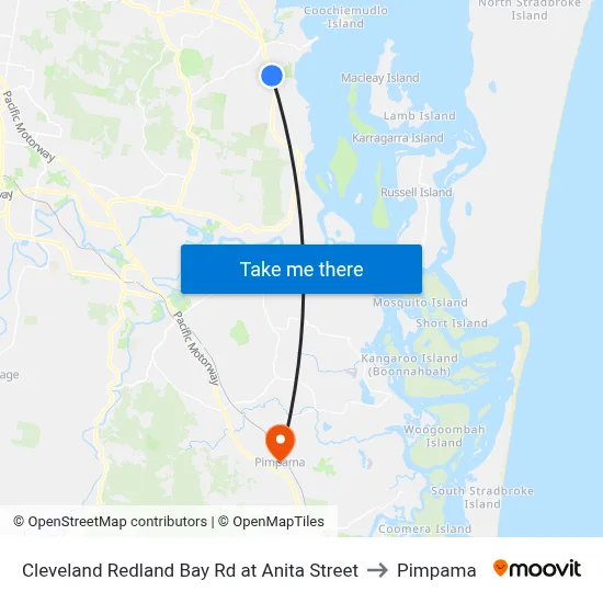 Cleveland Redland Bay Rd at Anita Street to Pimpama map