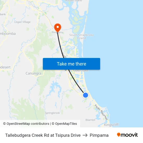 Tallebudgera Creek Rd at Tsipura Drive to Pimpama map
