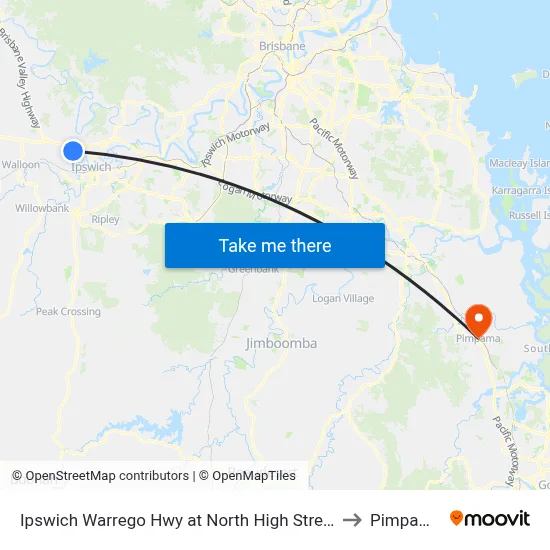 Ipswich Warrego Hwy at North High Street to Pimpama map