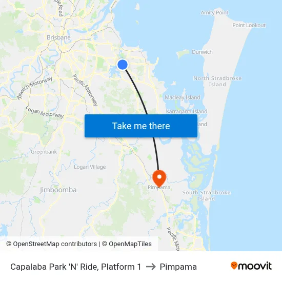 Capalaba Park 'N' Ride, Platform 1 to Pimpama map