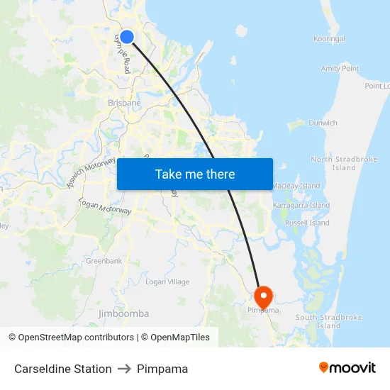Carseldine Station to Pimpama map