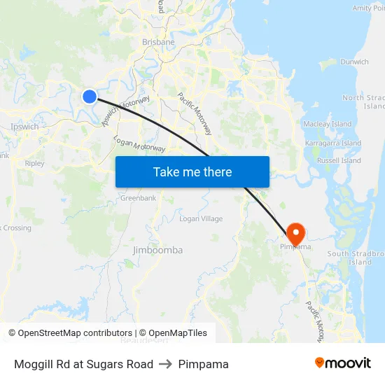 Moggill Rd at Sugars Road to Pimpama map