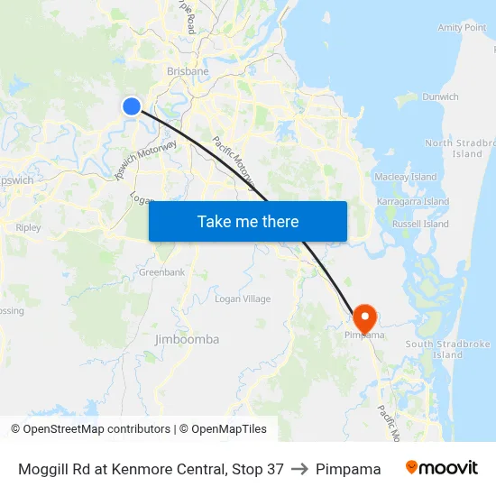 Moggill Rd at Kenmore Central, Stop 37 to Pimpama map