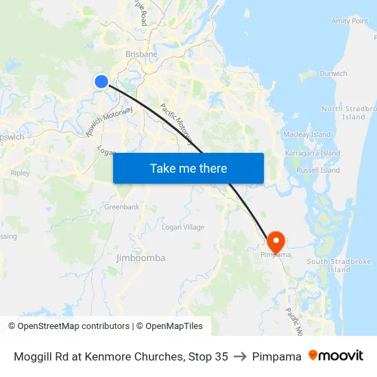 Moggill Rd at Kenmore Churches, Stop 35 to Pimpama map