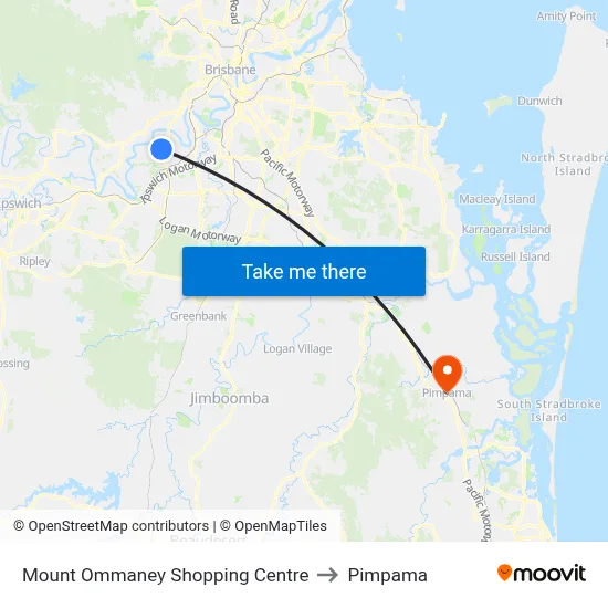 Mount Ommaney Shopping Centre to Pimpama map