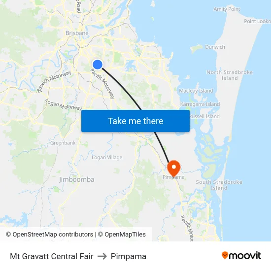 Mt Gravatt Central Fair to Pimpama map