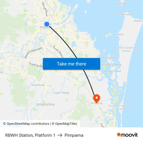 RBWH Station, Platform 1 to Pimpama map