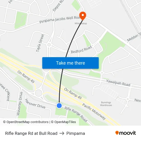 Rifle Range Rd at Bull Road to Pimpama map