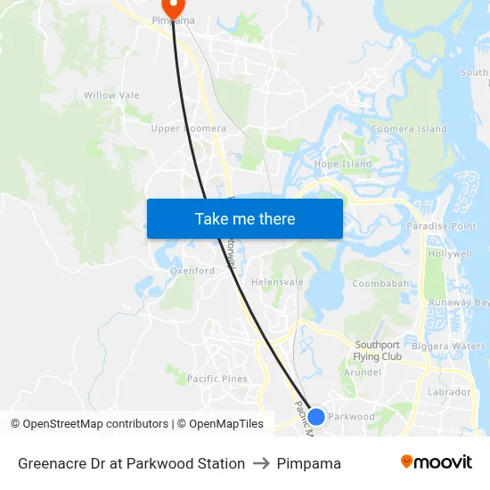 Greenacre Dr at Parkwood Station to Pimpama map
