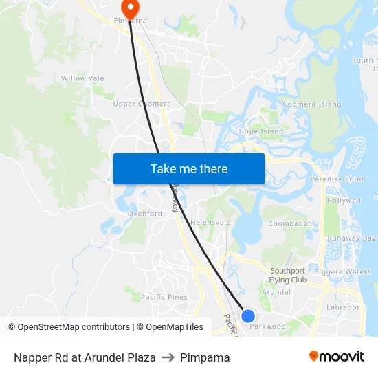 Napper Rd at Arundel Plaza to Pimpama map