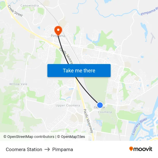 Coomera Station to Pimpama map