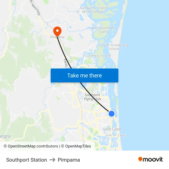 Southport Station to Pimpama map