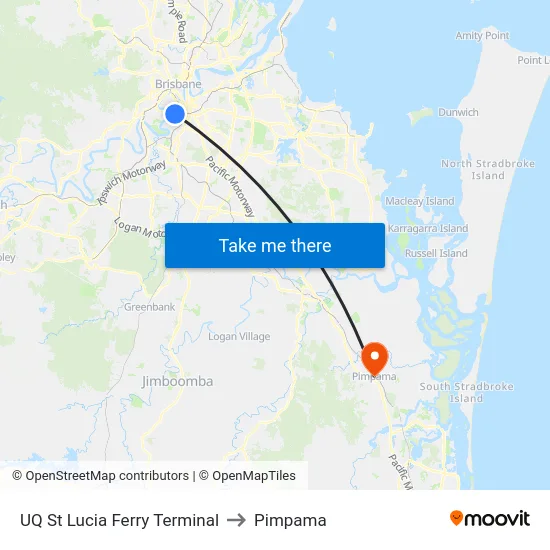 UQ St Lucia Ferry Terminal to Pimpama map