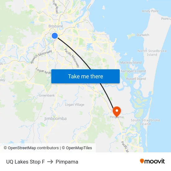 UQ Lakes Stop F to Pimpama map