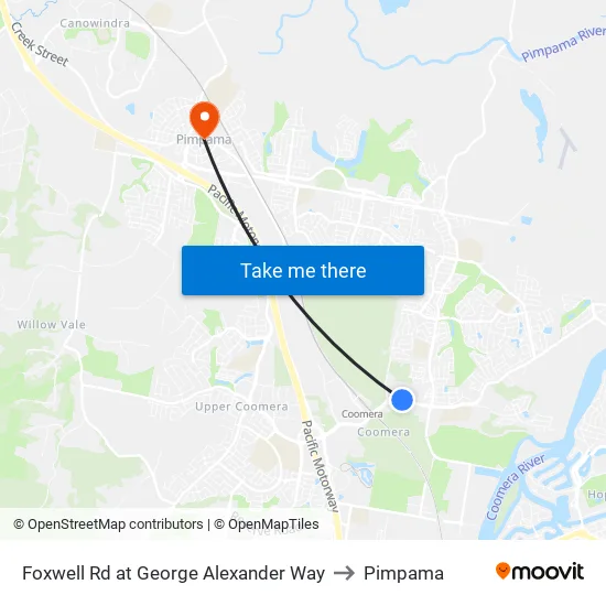 Foxwell Rd at George Alexander Way to Pimpama map